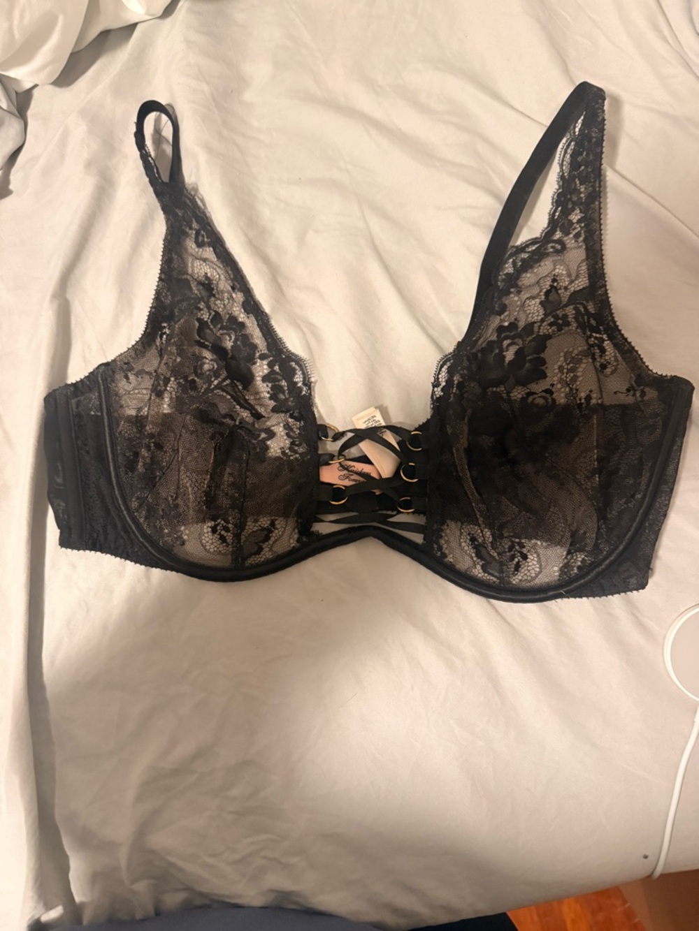 Agent Provocateur Black Lace Underwire Bra with Strappy Front - Picture 3 of 10